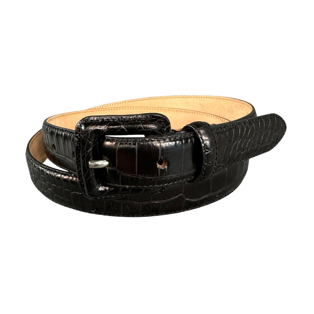 Eddie Bauer Black Croc Embossed Leather Belt Made in Italy XL Solid Brass Buckle